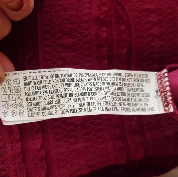 Forever 21 Red burgundy 3/4 Sleeve Round Neck Lace Bodycon Dress Size S - Picture 6 of 7